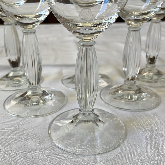 Lot of 6 clear crystal footed goblets glasses ribbed stem - Picture 3 of 7